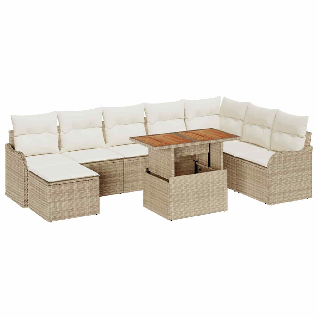 Garten-Sofa-Set mit Speicher 9 pcs Beige Poly Rattan